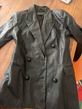 Blank NYC Black Double-Breasted Faux Leather Blazer